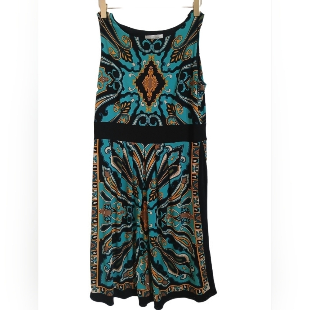Dressbarn Teal and Gold Patterned Dress